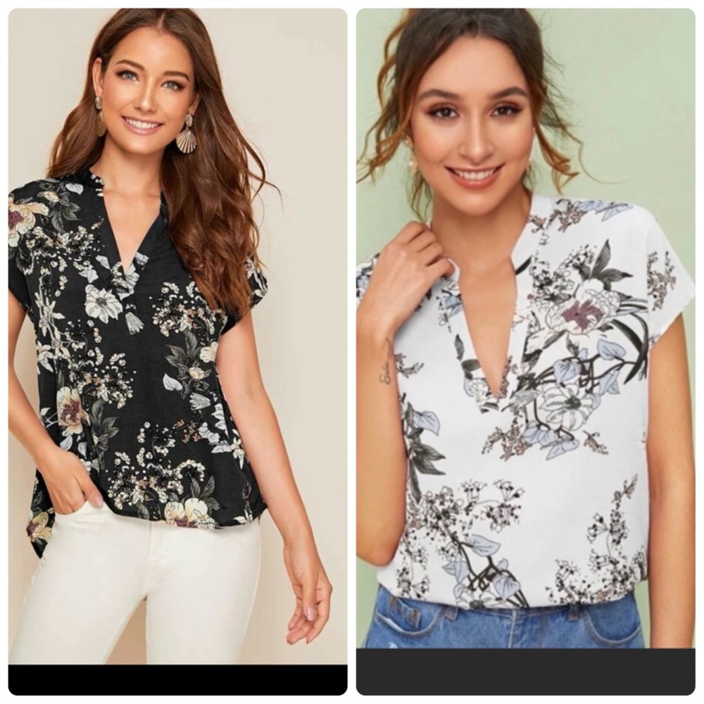 SET OF 2!! Floral White and White High Low Blouse. Work Top
